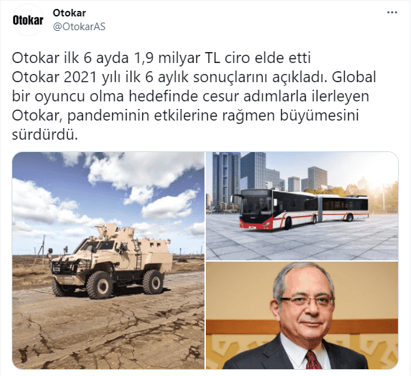 otokar 2021 yilinin ilk 6 ayinda 1.9 milayar tl ciro elde etti