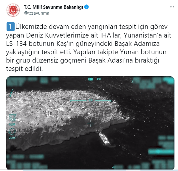 milli savunma bakanligi twitter paylasimi turk karasularinin ihlal eden yunan botu