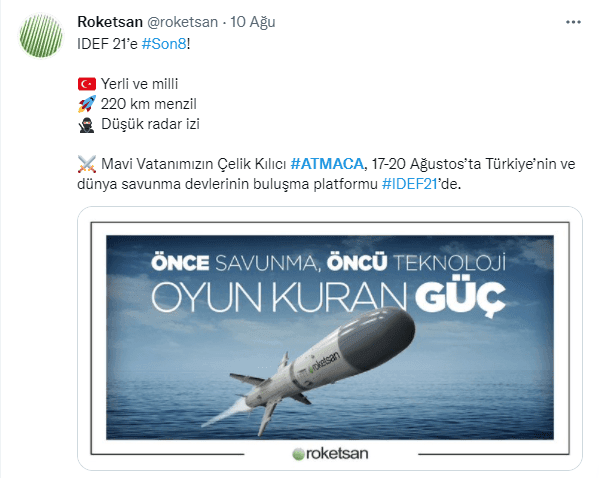 roketsan in twitter daki atmaca gemsisavar fuze paylasimi